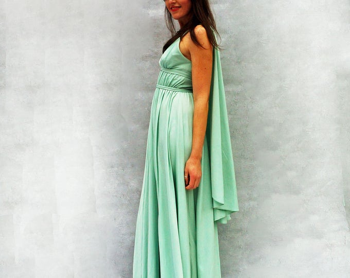 Grecian Maxi Dress, 1960s Maxi Dress, Green Goddess Dress, Caped Evening Dress, Vintage Prom Dress, Bridesmaid Dress, Bohemian Boho Hippie