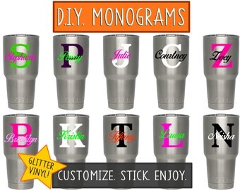 Yeti Name Decal. Personalized Glitter Yeti Monogram Decal. Custom Yeti Tumbler Decal. RTIC Glitter Monogram Sticker for Women or Men.