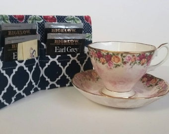 Tea Bag Wallet, Tea Bag Holder,Tea Wallet, Tea Bag Storage, Tea Bag Caddy, Travel Tea Bag Holder, Tea Bag Case, Navy Cherries