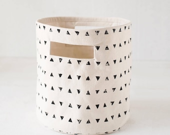Canvas basket, triangle print, black and white, storage basket, fabric bin, sizes available