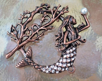 Mermaid Toggle Clasp, (T01C) Original Design: copper plated with rhinestones, Ocean lover must see!!