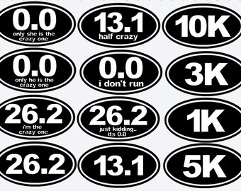 Running Stickers Running Decal 26.2, 13.1, 0.0, 5k, 10k, 1k 3k - Funny, Humor, Car Decal, Car Stickers, Bumper Sticker Car Window Sticker
