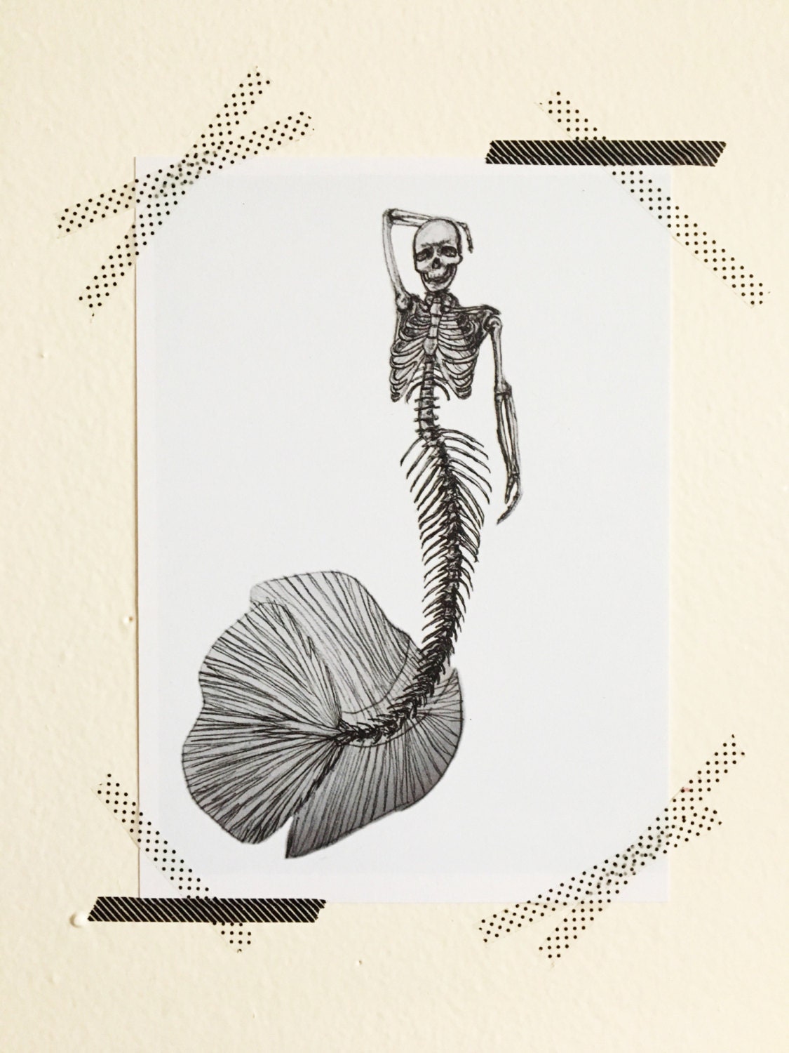 Mermaid Skeleton Sketch Print
