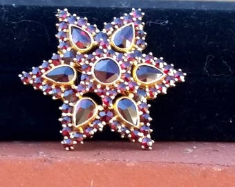 Garnet Brooch Star Pin Bohemian Czech GermanyStyle Vermeil-Gold over Silver Jewelry