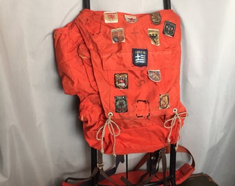 Hiking Backpack Orange Vintage Metal External Frame Souvenir Travel Patches