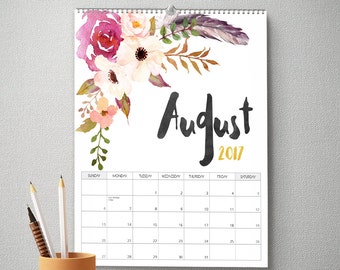 2017 Wall Calendar, 11x14, Wall Calendar, Watercolor Flower (cal0045)