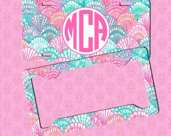 Monogram License Plate Frame - Monogram Lilly Pulitzer Inspired Car Tag Frame - License Plate - Car Tag Monogram License Plate Frame