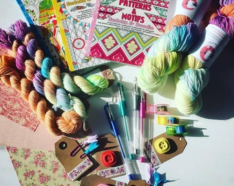 STATIONERY YARN CLUB, exclusive yarn and stationery monthly club. Receive hand dyed yarn and stationery goodies each month.