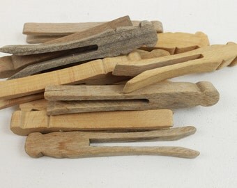 Vintage Clothespins, Lot of 12, Used, Wood, Worn, Aged, Wooden, Set of 12, for Laundry or Crafts
