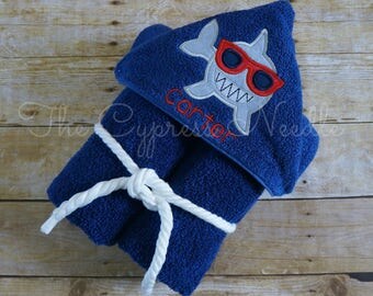 Cool Shark Towel, Shark Beach Towel, Shark Sunglasses, Boy Beach Towel, Baby Hooded Towel, Toddler Beach Towel, Cute Shark Towel, Shark