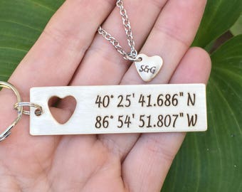 Long Distance Relationship Latitude Longitude Keychain, Personalized Keychain, GPS Coordinates, Hand Stamped Key Chain, Custom Coordinates