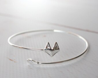 Fox Bracelet, Silver tone adjustable Bangle, Simple Stackable jewellery/ Fox Jewelry