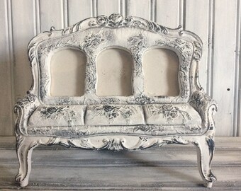Shabby Chic Picture Frame, Victorian Couch Picture Frame, Romantic Decor, White Frame With Black Accents, Shabby Cottage Victorian Decor