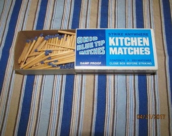 Vintage Box Ohio Blue Tip Matches Wood Wooden Matchsticks Damp Proof 250 Box
