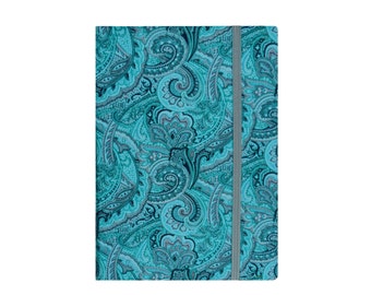 Kindle Paperwhite Cover, Kindle Paperwhite Case, Kindle Case Book, Kindle Cover Hardcover with Pocket, Turquoise Paisley & Gray Quatrefoil