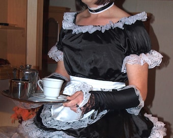 Professional Lockable Satin French Maid Uniform - Not a fancy dress costume