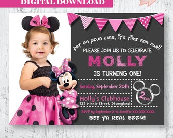 Minnie Mouse Invitation.Minnie Mouse Birthday Invitation.Minnie Mouse Invitation .Pink Minnie Mouse Invitation.Minnie Mouse Photo Invitation