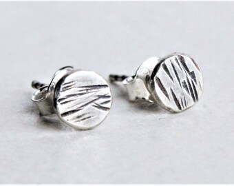 Silver studs, geometric studs, sterling silver stud earrings, recycled silver stud earrings, oxidized silver earrings, artisan earrings