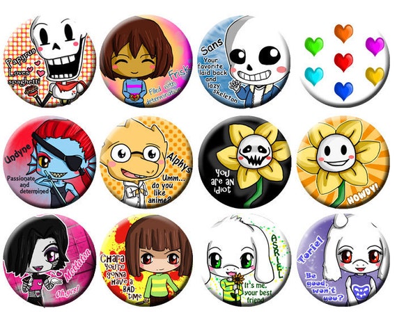 Undertale Chibi Pinback Button Set Undertale Buttons Sans