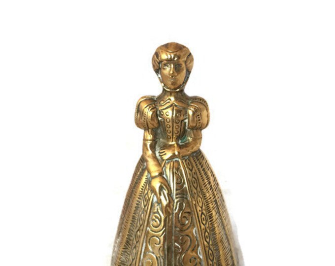 Brass Woman Bell | Brass Lady Bell | Brass Colonial Woman Statue | Antique Brass Bell | Unique Brass Handheld Bell | Vintage Home Decor