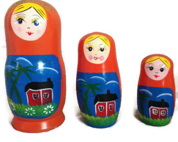 6 Piece Russian Stacking Dolls | Hand Painted Red Nesting Dolls | Matryoshka Doll Teen