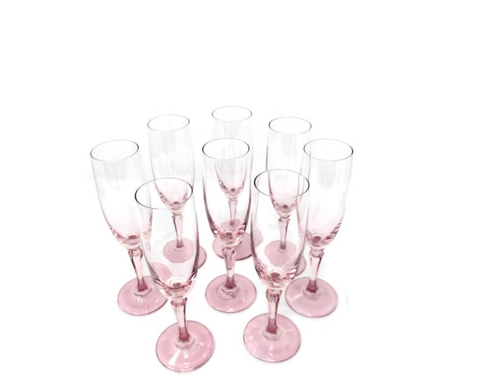 Vintage Fluted Champagne Carmel Wild Rose by American Stemware / Vintage Pair of Pink Champagne Flutes / Pink Wedding Toast Glasses