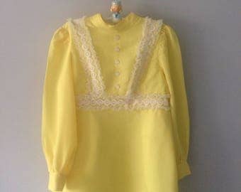1960's handmade vintage bright yellow girls dress age 9-10