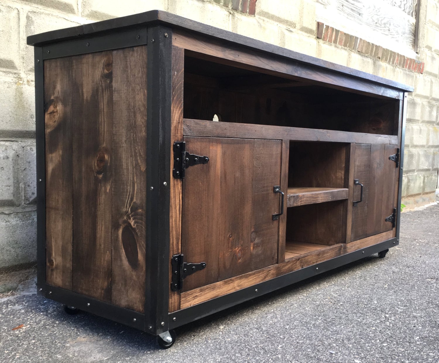 Rustic Industrial barn board entertainment center TV stand