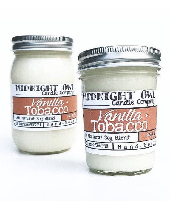 Vanilla Tobacco Scented Candle Mason Jar Candle 8oz or 16oz
