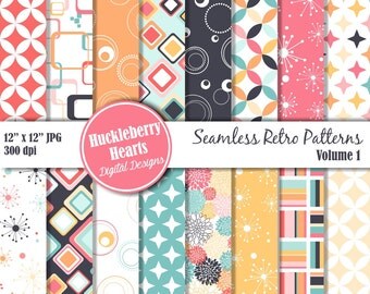 80% OFF SALE Digital Retro Paper, Seamless Retro Paper, Digital Paper, Digital Scrapbook Paper, Retro Patterns, Printable, Commercial Use