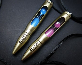 Chloe Price and Max Caulfield Life is Strange Bullet Partner Necklaces with Blue and Pink Hourglasses
