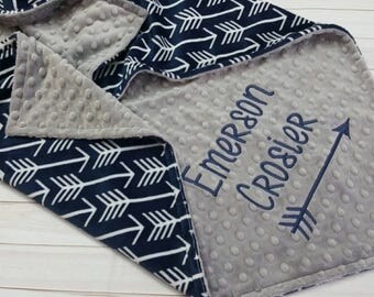 Personalized Baby Blanket, Minky Baby Blanket, Navy Arrow Baby Blanket, Boy Baby Blanket, Boy Minky Blanket, Stroller Blanket