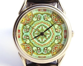 25% OFF ON SALE Turquoise Watch, Vintage Style Leather Watch, Women Watches, Boyfriend Watch, Men's Watch