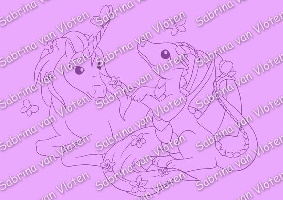 Unicorn and Dragon - Digi Stamp JPEG+PNG