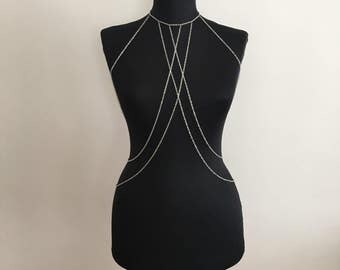 Body Chain, Silver Body Chain, Silver Body Necklace, Body Jewelry, Silver Body Harness, BDC1042-01