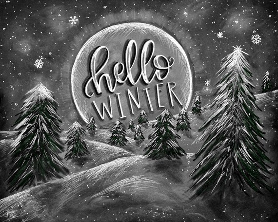 Winter Print Forest Art Hello Winter Chalkboard Art Winter