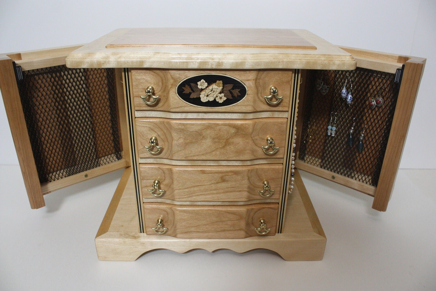 Jewelry Box with Swing Out Sides for Earrings and Hooks for Necklaces