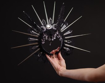 Headpiece of Moon Goddess l - Gothic headpiece - headpiece with spikes - pagan headpiece - tribal headpiece - witches headpiece