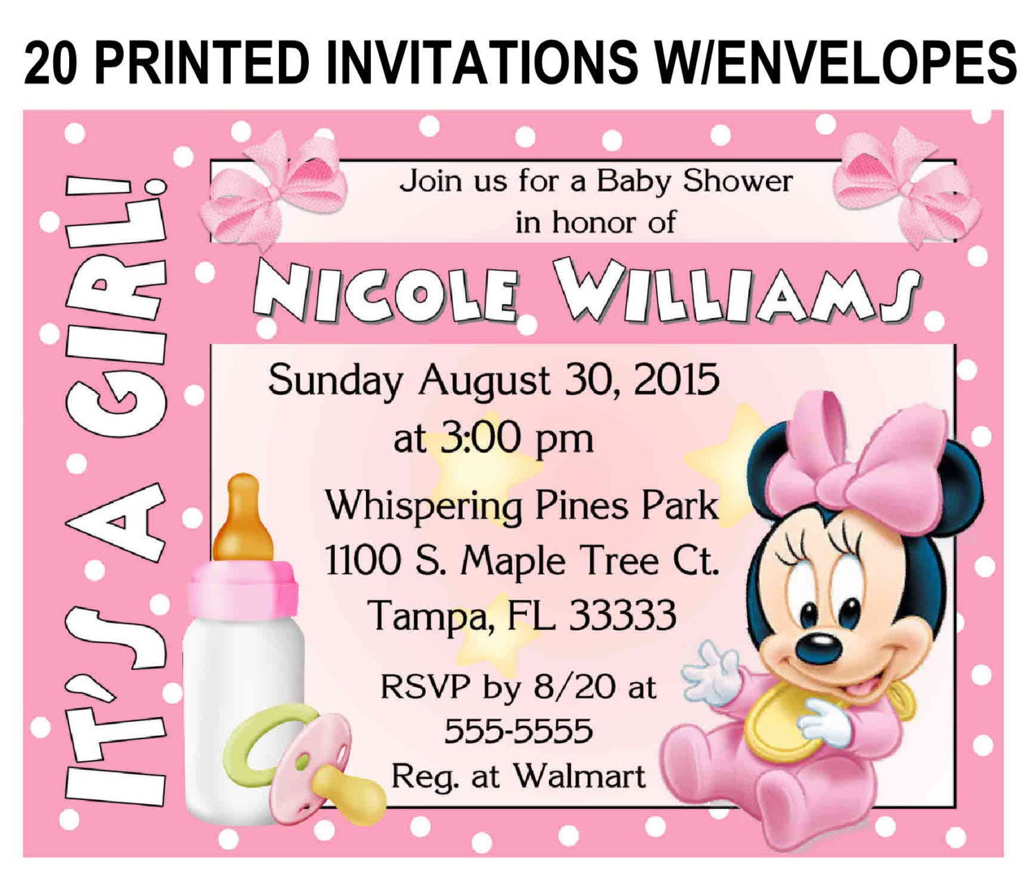 20 Baby Minnie Mouse Baby Shower Invitations with envelopes