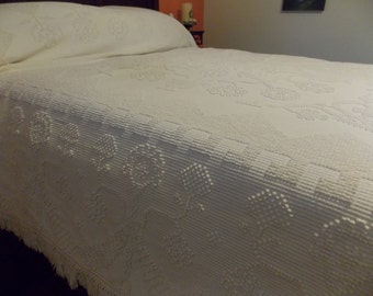 Bates George Washington's Choice Cotton Candlewick Full/Queen Bedspread Fringed USA Made 96 x 109