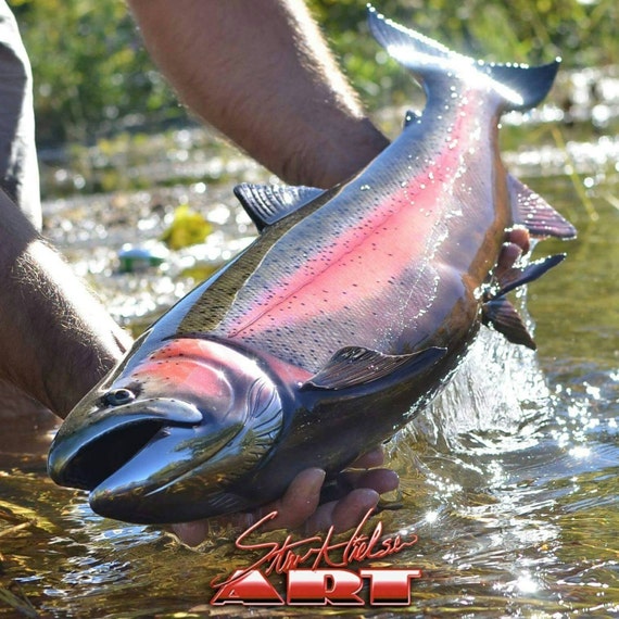 30 stainless steel steelhead trout sculpture.