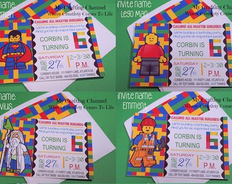 Lego Birthday Invitations #1 (9 Different Characters to Choose From) With Matching Envelopes-Invites-Invitations-Birthday-Lego