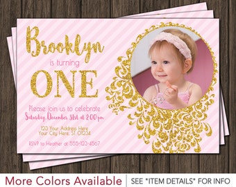 Pink and Gold Birthday Invitation • Pink & Gold First Birthday Invitations • Any Age