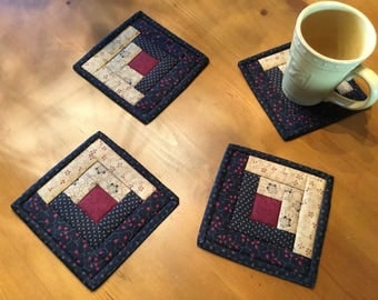 Log Cabin Mug Rugs / Quilted Mug Rugs / Country Decor /Handmade / Item #1951
