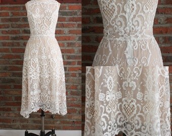 Lace Tea Length Prom Dress,Short Party Dress,Elegant Women Dress Lace,Simple Lace Dress A line,Boutique White Evening Dress