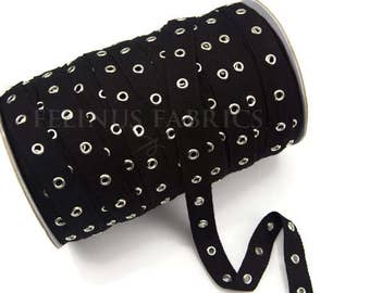 Black Grommet Tape with Nickel Eyelet Cotton Twill Tape on Trim by the Yard ATN00240