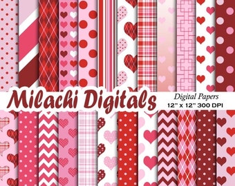 60% OFF SALE Valentine digital paper, valentine's day scrapbook papers, hearts wallpaper, heart background - M465