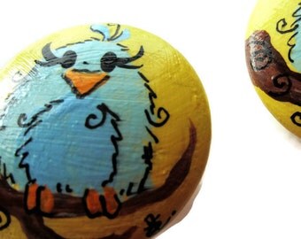 Cabinet knobs, dresser knobs, drawer pulls, cute furniture decor, kids room decor, bird decor, handpainted decor, hand painted furniture