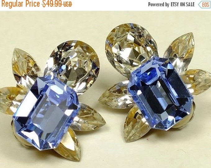 Storewide 25% Off SALE Beautiful Vintage Designer Turtle Inspired Teardrop Earrings Featuring Show Stopping Blue and Clear Pear Marquise Spa