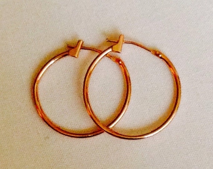 Storewide 25% Off SALE Vintage 14k Rose Gold Designer Hoop Earrings Featuring Elegant Smooth Style Finish